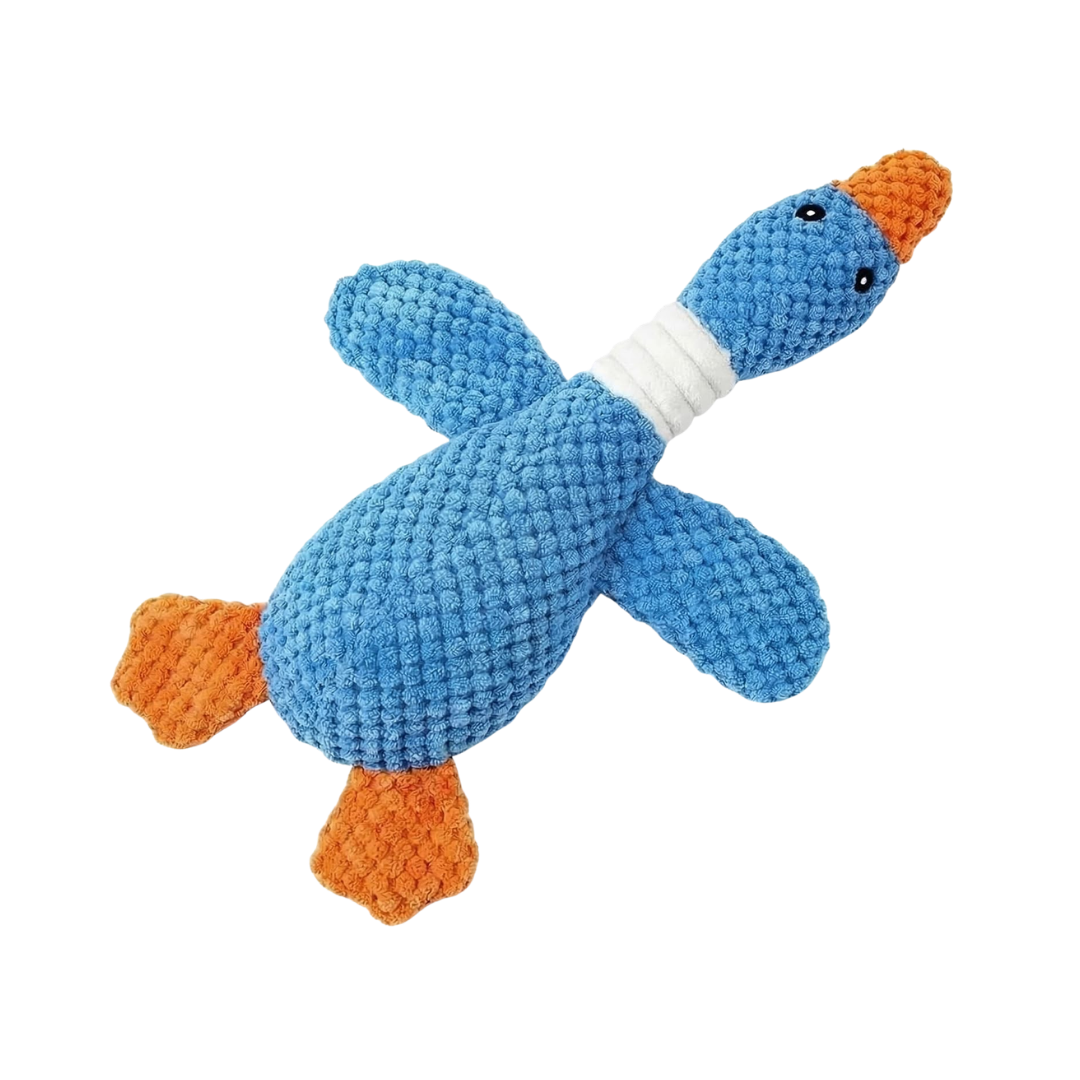 Blue Duck Plush Dog Toy with Crinkle & Squeaker